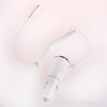8 Pin Curled Cable Car Cigarette Plug Adapter Charger for iPhone 5 - White (DC 12V)